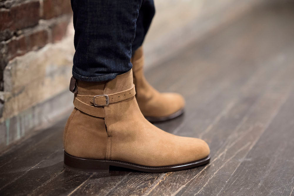 Tobacco Suede Jodhpur Boots, Welted Leather Sole - Hugs & Co.