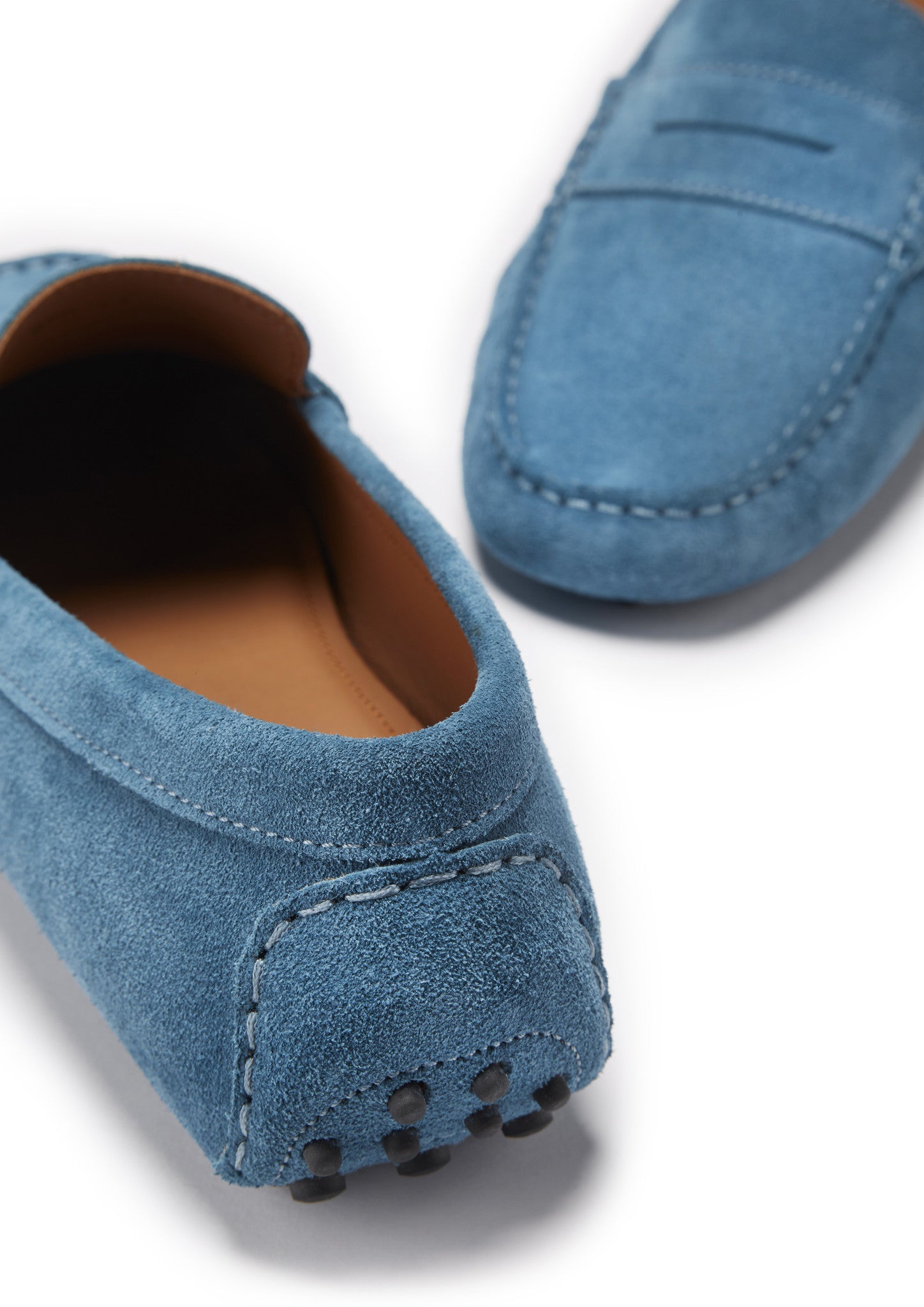 PERRITA, Bright Blue Suede Penny Loafers
